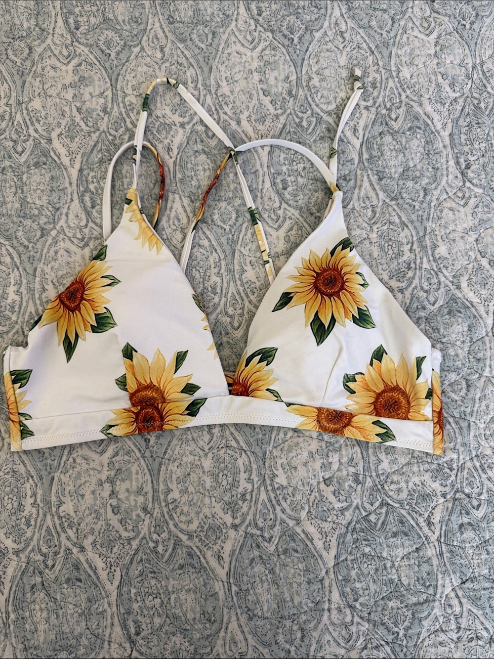 Zaful White Sunflower Print Triangle Bikini Top